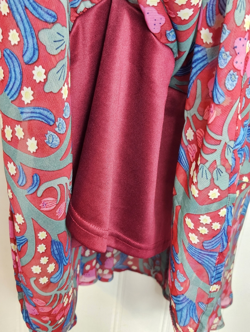 Entro Floral Tiered Maxi Dress L Puff Sleeve Smocked Cottagecore Boho - Picture 12 of 16